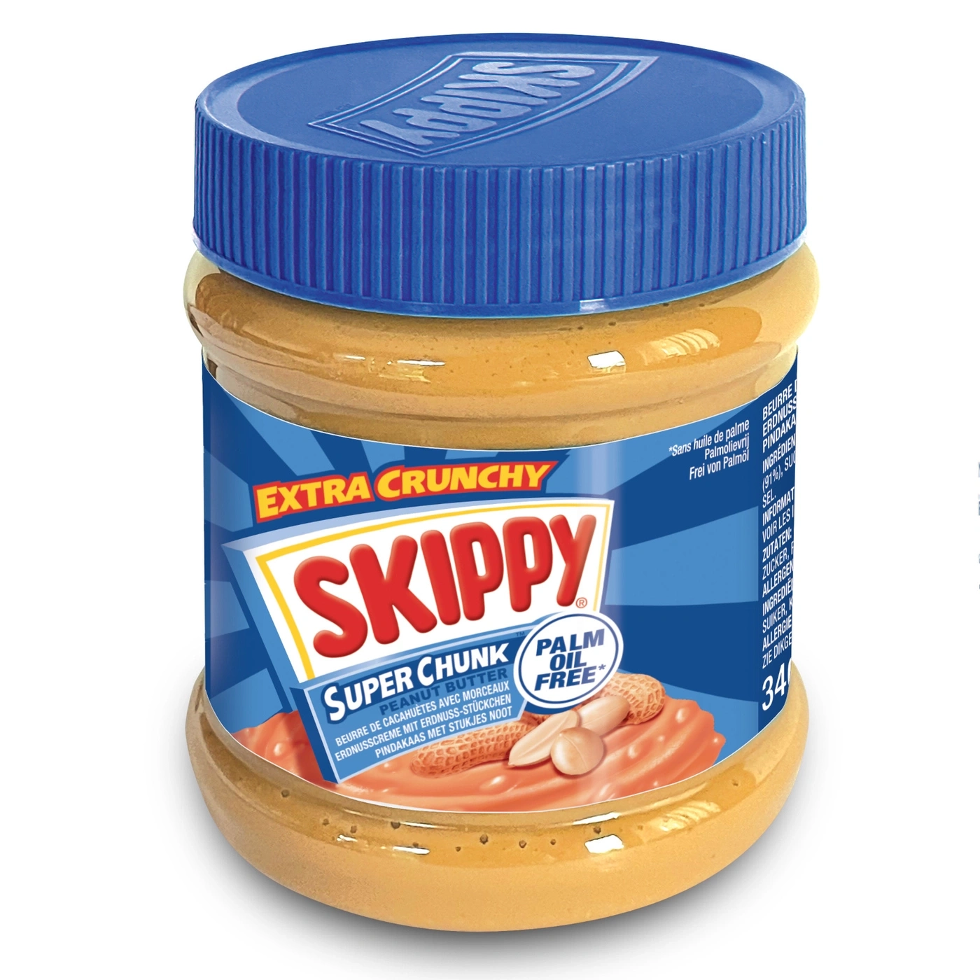 Skippy Extra Crunchy Super Chunk Erdnussbutter im Glas mit blauem Deckel