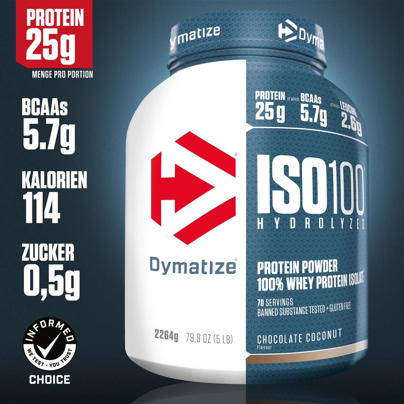 Dymatize ISO100 Protein Pulver, 25g Protein, 100% Whey Protein Isolate, Schoko Kokos