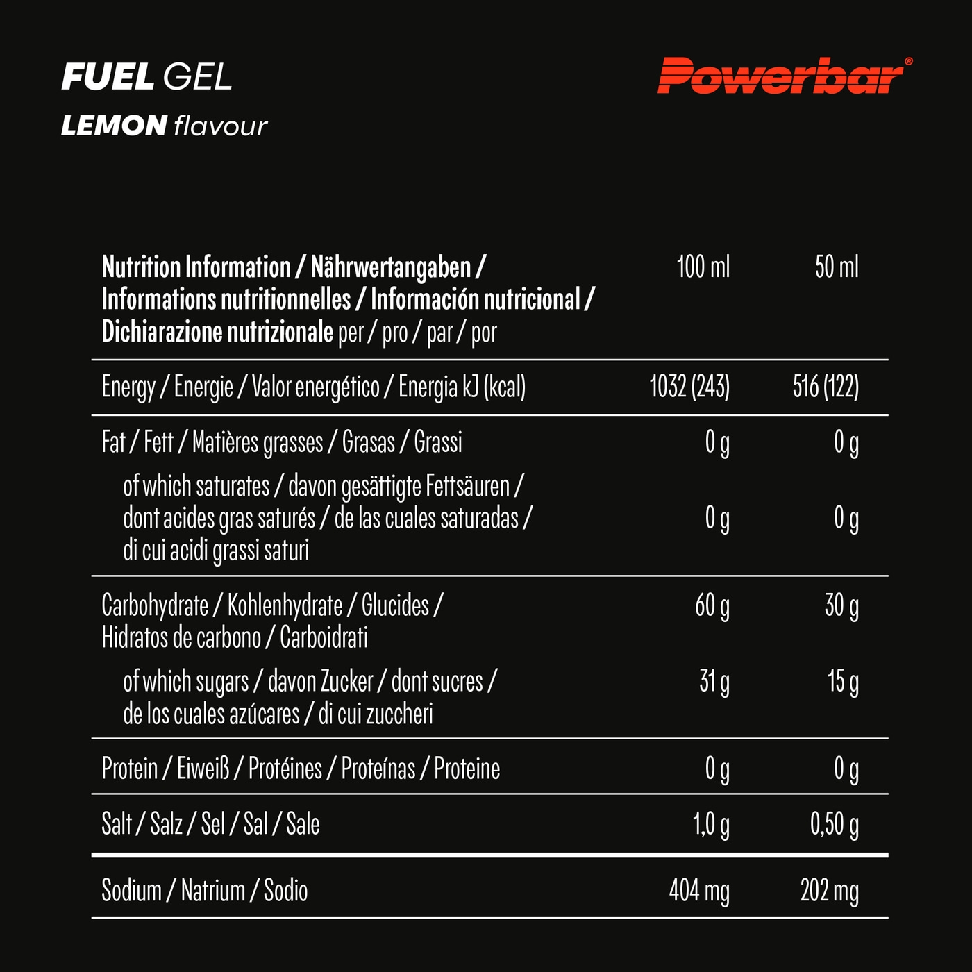 POWERBAR Kohlenhydratgel Fuel 30 Gel Black Line Lemon 30 g Kohlenhydrate 12x50ml