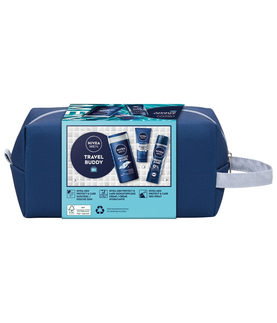 NIVEA MEN Travel Buddy Geschenkset Protect & Care Deo Pflegedurche Creme Tasche