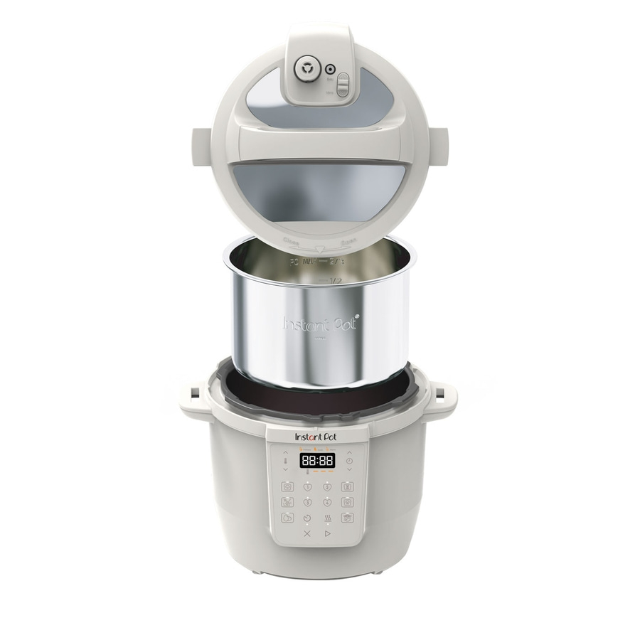 Instant Pot, geöffnet, mit Bedienfeld und Innenbehälter, Kochtopf, weiß, Edelstahl