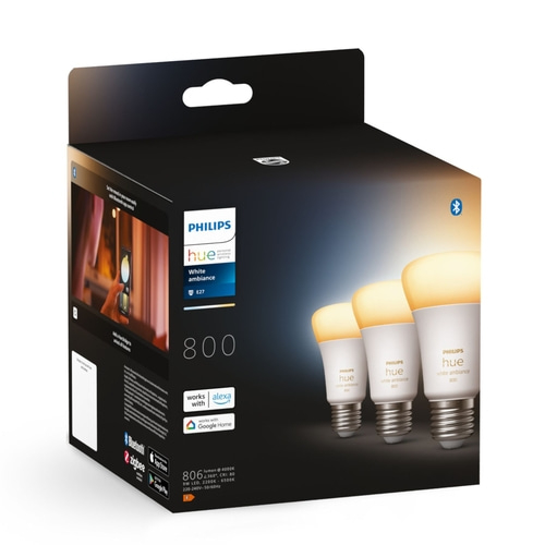 PHILIPS Hue White & Ambiance E27 3er Set LED Leuchten 800lm Smarte Leuchtmittel