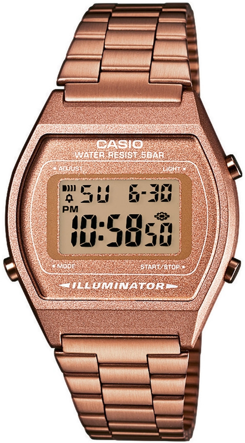 Casio-Uhr, roségoldfarben, Digitalanzeige, Datum, Uhrzeit, Beleuchtung, wasserdicht, Armbanduhr, Metallarmband