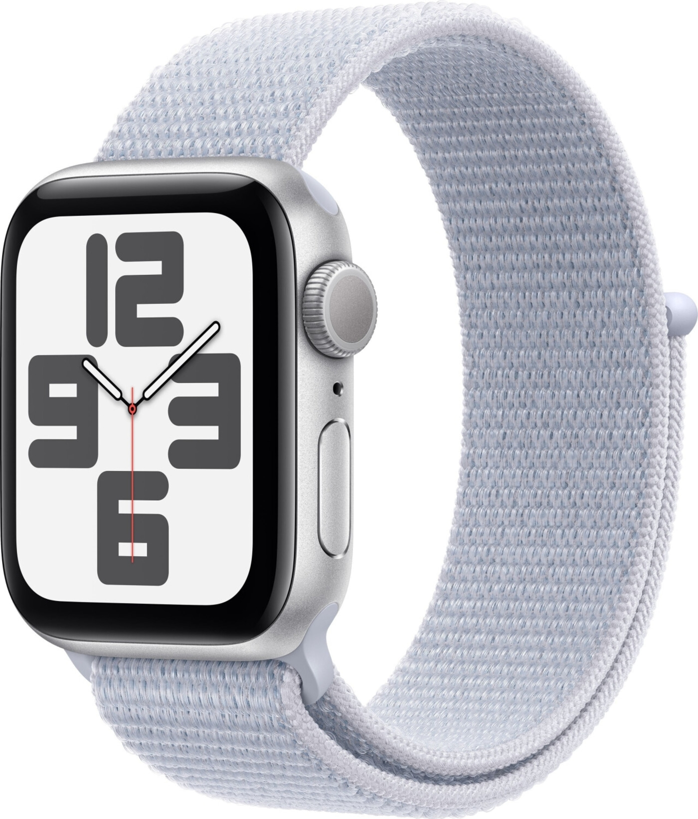 Apple Watch mit hellblauem Armband, Nahaufnahme, elegant