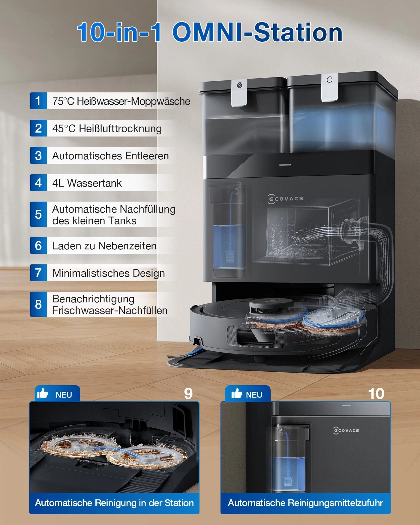 10-in-1 OMNI-Station mit Reinigungsfunktionen