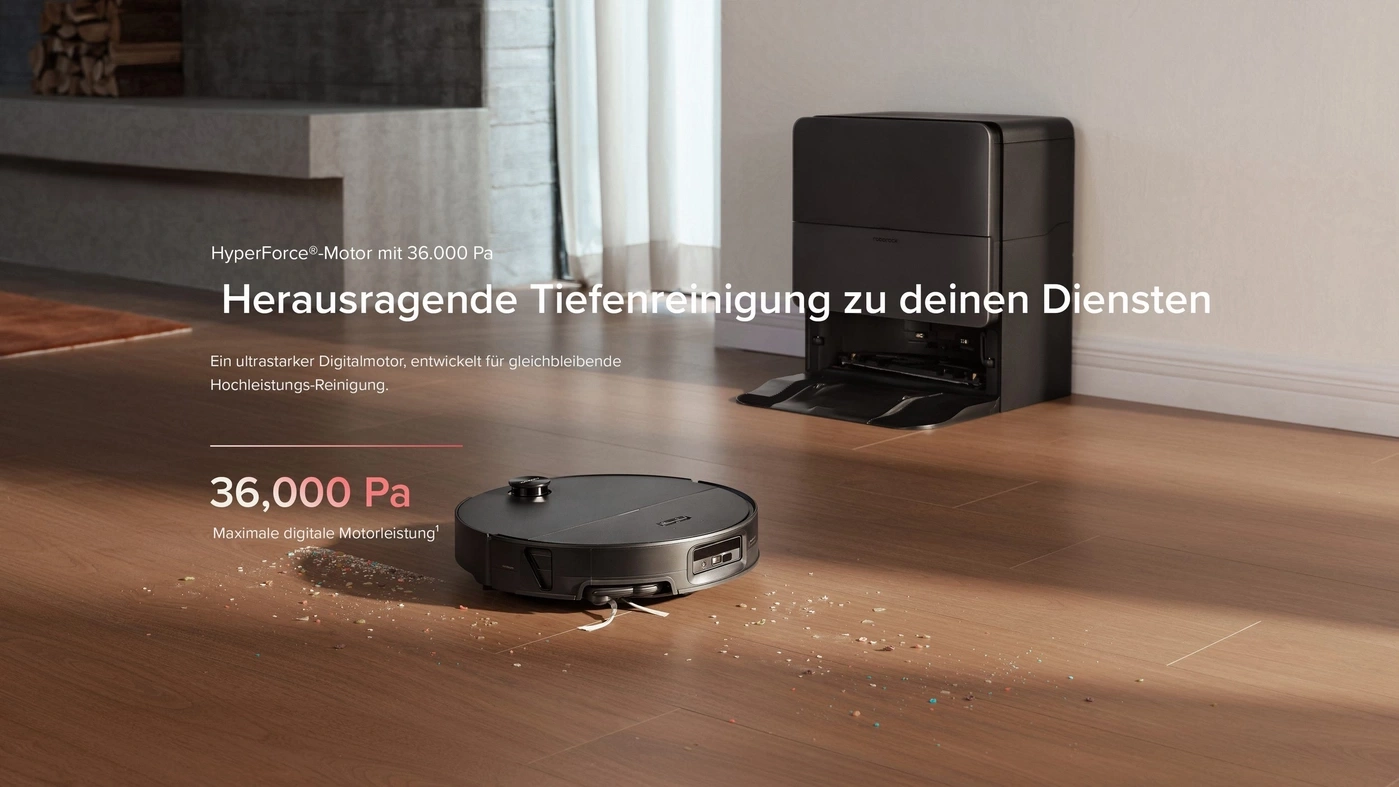 Staubsaugerroboter saugt Schmutz mit 36.000 Pa auf.