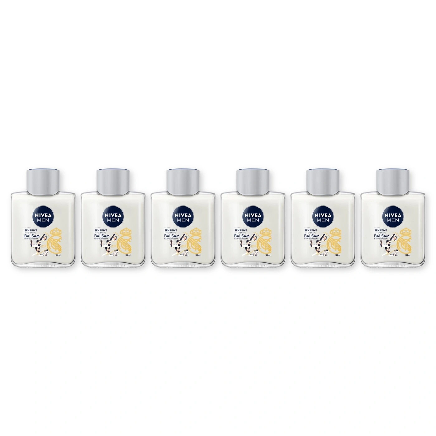 Sechs Flaschen Nivea Men Sensitiv Balsam mit Real Madrid Spielern