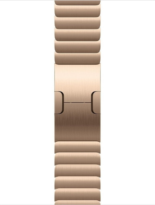 Goldenes Armband für eine Smartwatch, Nahaufnahme, Detail, Verschluss, Metall