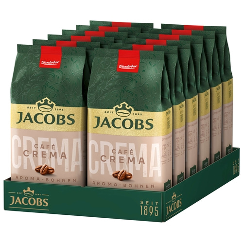 JACOBS Kaffeebohnen Café Crema Aroma-Bohnen ganze Bohne geröstet 12 x 500 g
