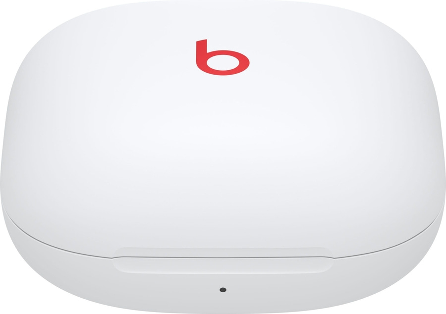 Weißes Beats-Kopfhörer-Ladecase mit rotem Beats-Logo. Kabellose Kopfhörer-Hülle.