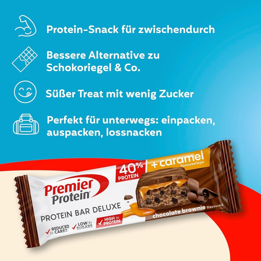 Premier Protein Riegel mit Schokoladen-Brownie-Geschmack und Karamell