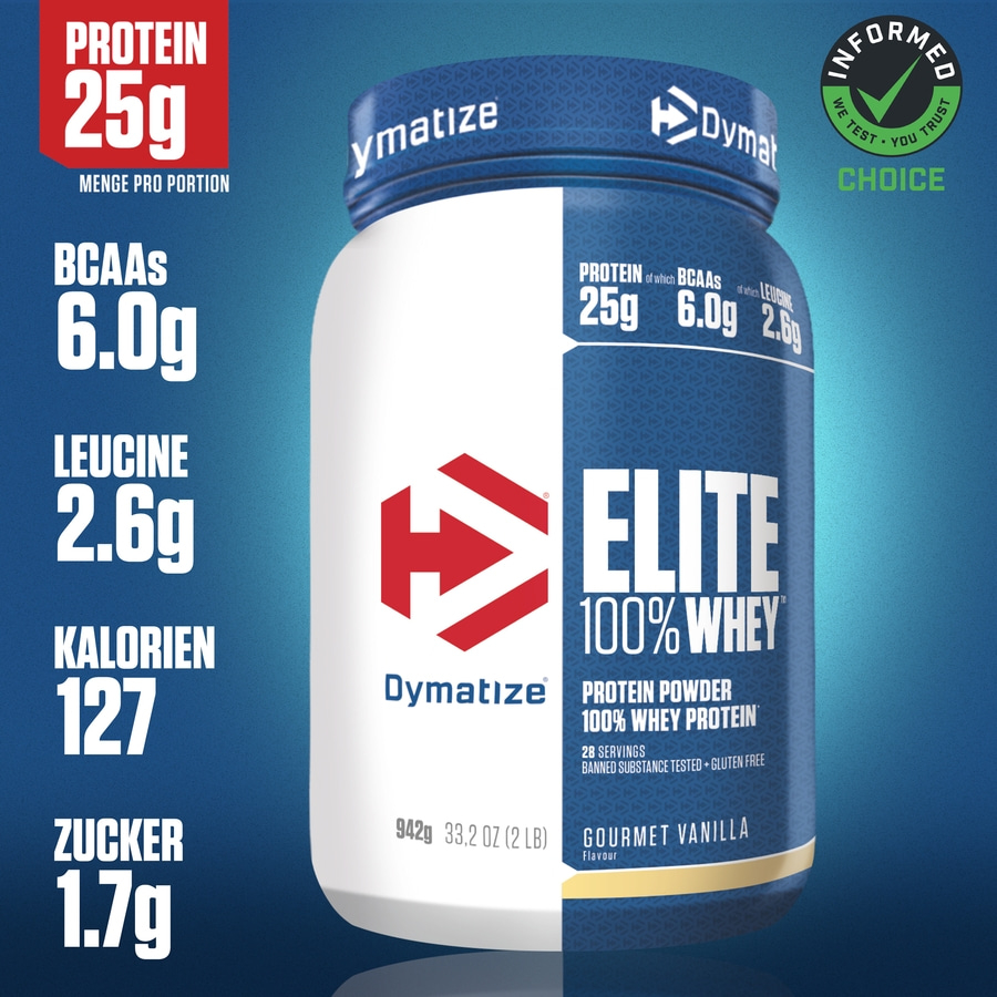 Dymatize Elite 100% Whey Protein, Gourmet Vanilla, 25g Protein, 6.0g BCAAs, 2.6g Leucin