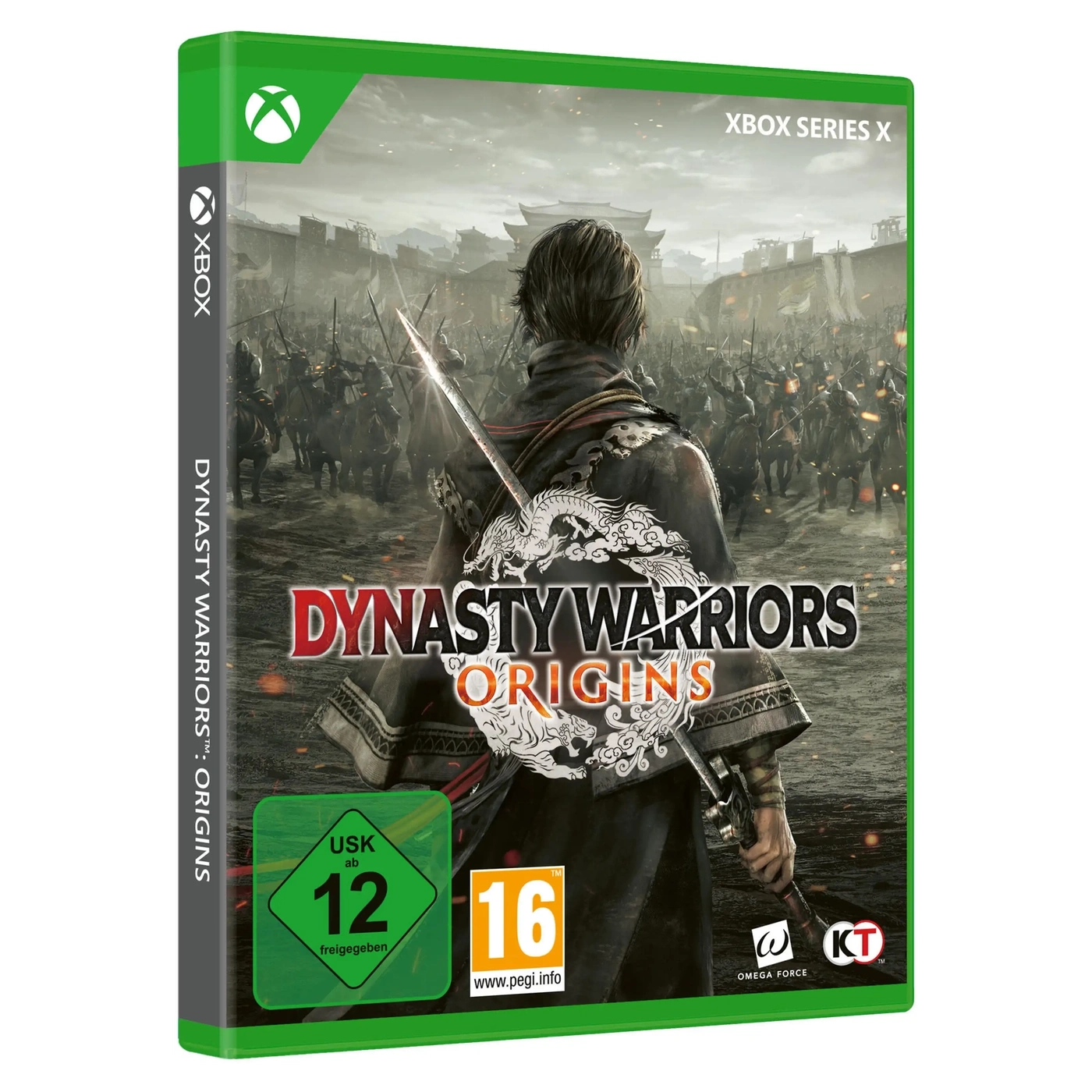 Dynasty Warriors Origins Spielcover für Xbox Series X mit USK und PEGI Altersfreigabe.