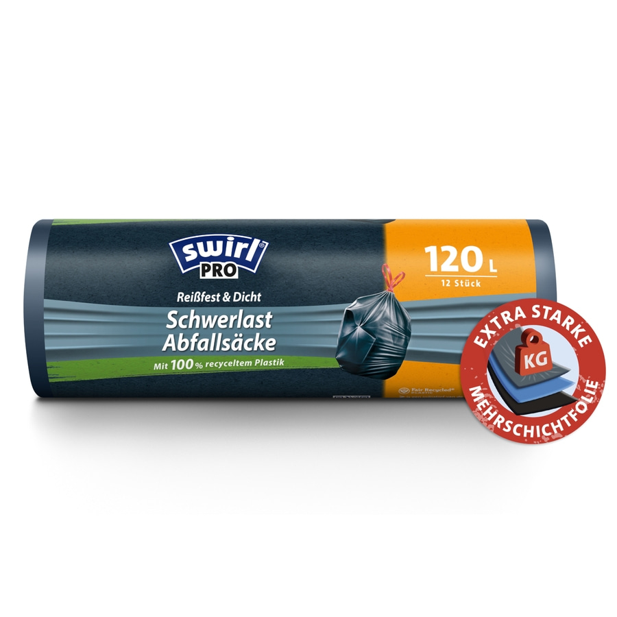 Swirl Pro Abfallsäcke, 120L, reißfest und dicht, mit 100% recyceltem Plastik, extra stark