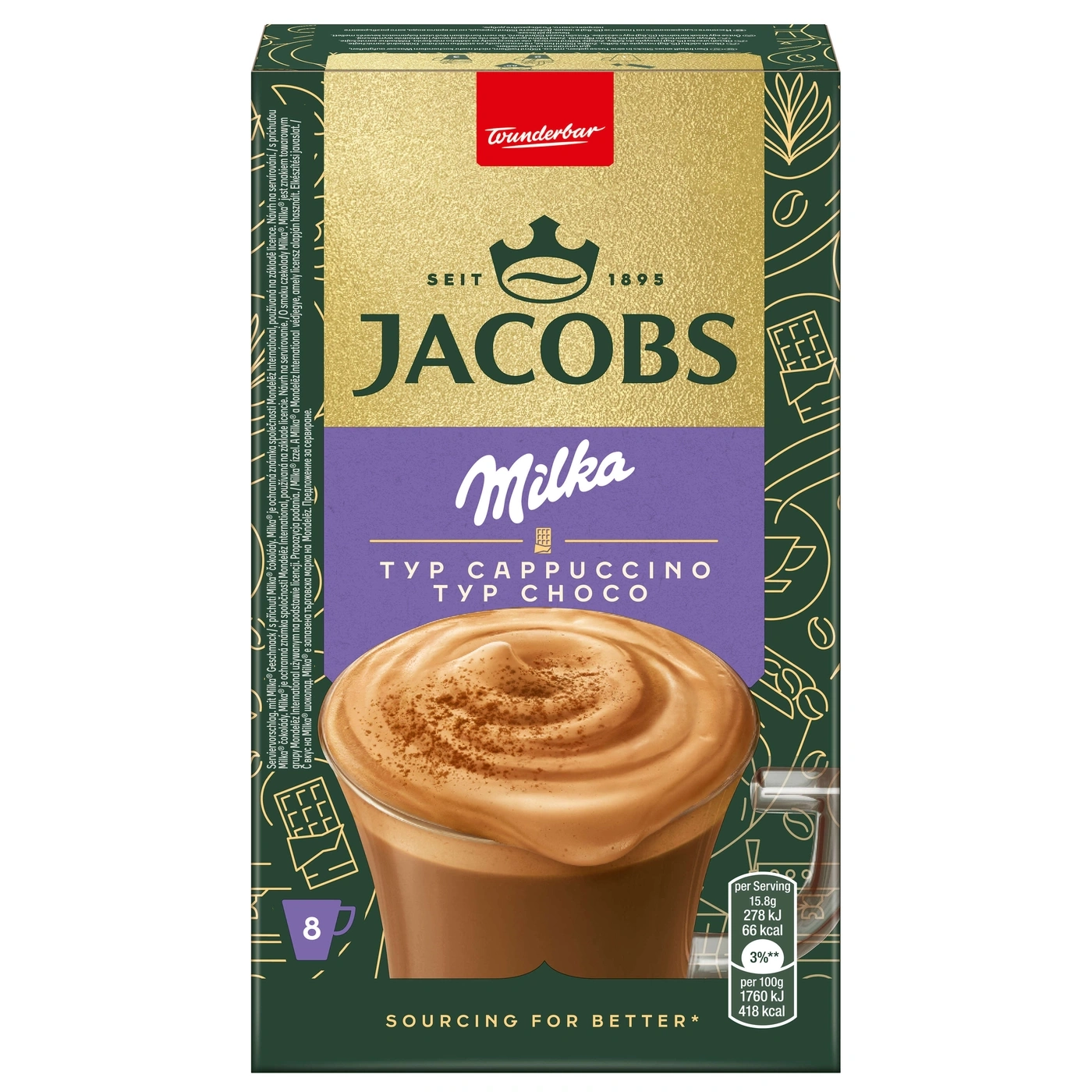Jacobs Milka Typ Cappuccino Typ Choco Packung mit 8 Portionen, 15.8g pro Portion