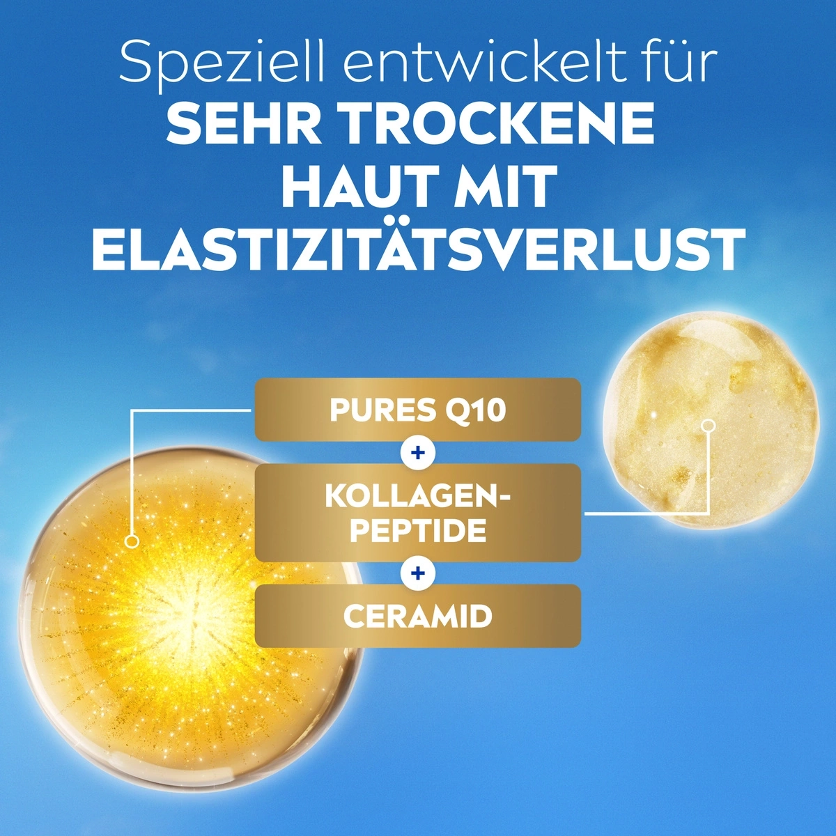 Hautpflege mit Q10, Kollagen und Ceramiden für trockene Haut