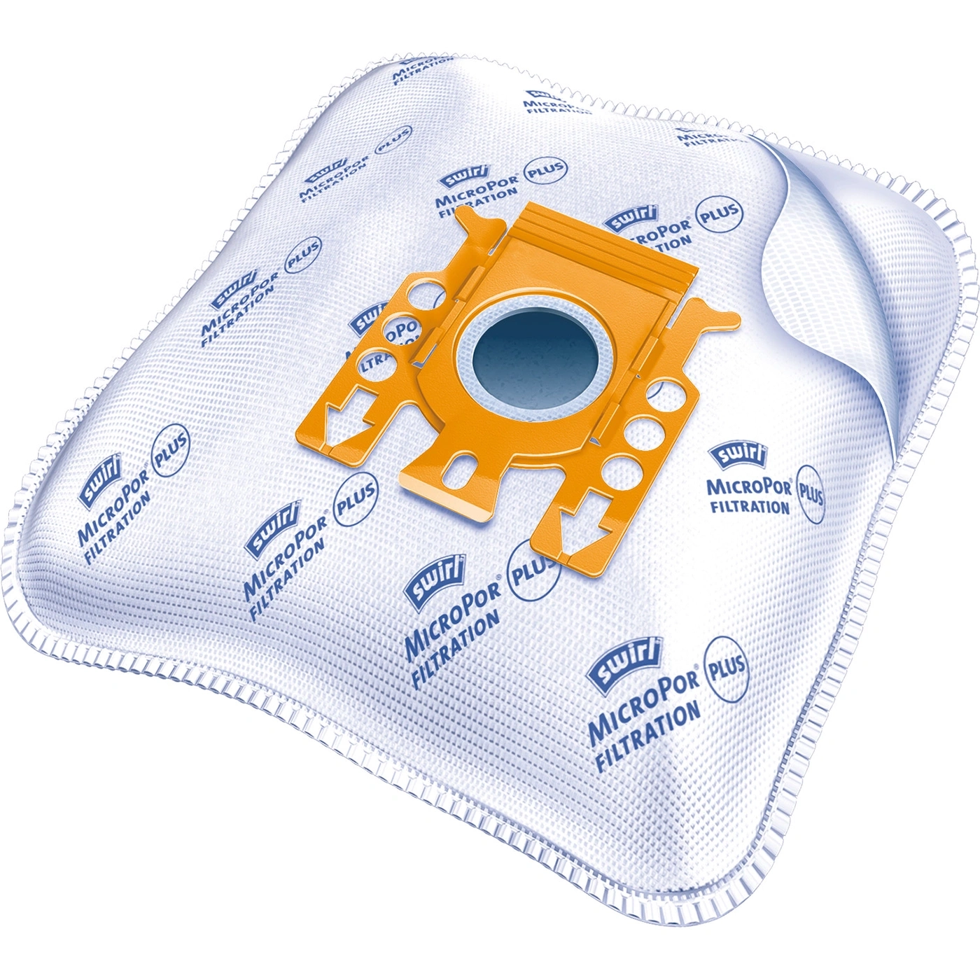 Staubsaugerbeutel mit Mikrofiltration und Plus-Logo, orangefarbener Halterung