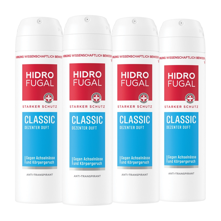 Vier Hidro Fugal Classic Deodorants, starker Schutz, gegen Achselnässe und Körpergeruch, Anti-Transpirant