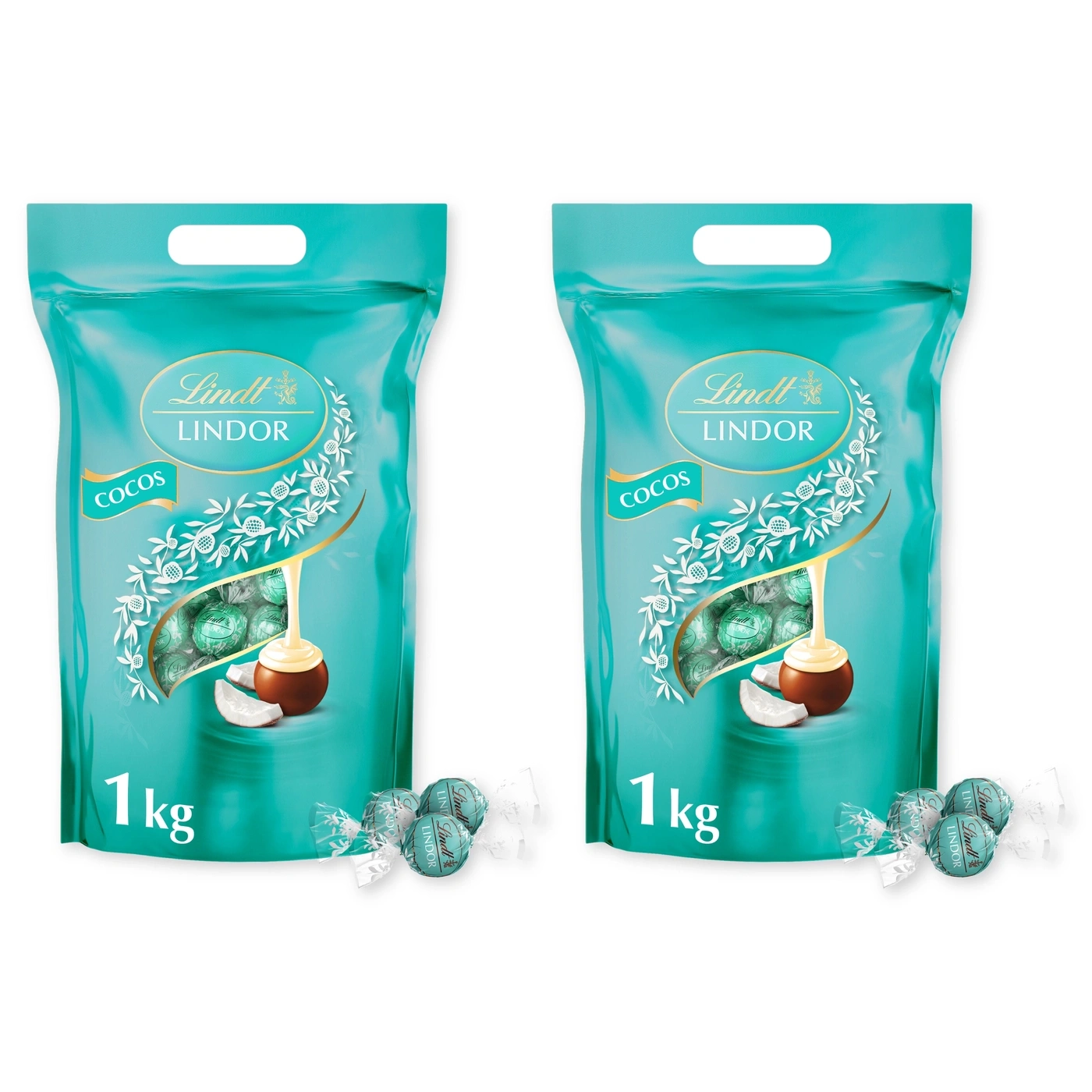 Lindt Lindor Cocos Schokolade, 1kg Beutel, zwei Stück
