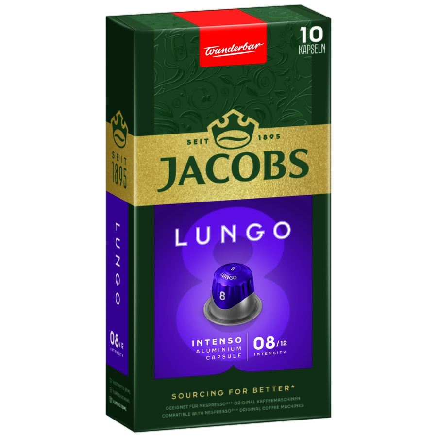 JACOBS Kapseln Lungo 8 Intenso 100 Nespresso®* kompatible Kaffeekapseln 10 x 10