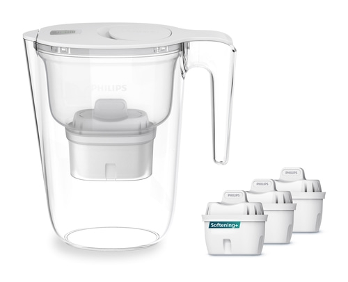 PHILIPS Wasserfilterkaraffe Filterkaraffe 2.6l + 3 Softening+ Filter