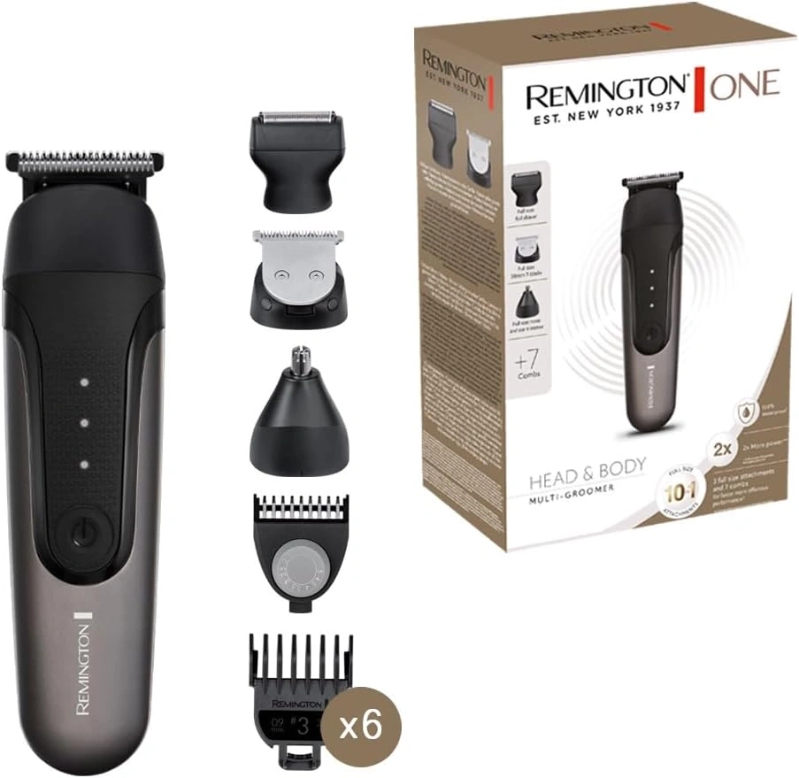 Remington One Head & Body Multi-Groomer mit Zubehör und 6 Kämmen.