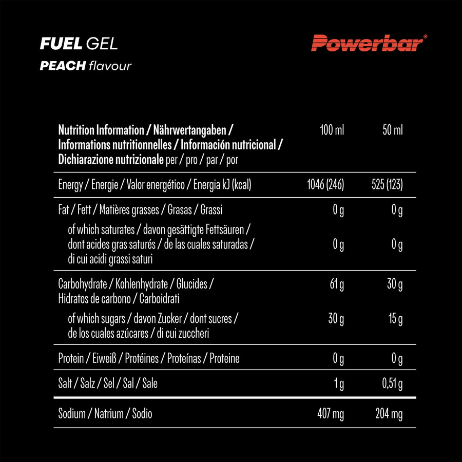 POWERBAR Kohlenhydratgel Fuel 30 Gel Black Line Peach Kohlenhydrate 12 x50 ml