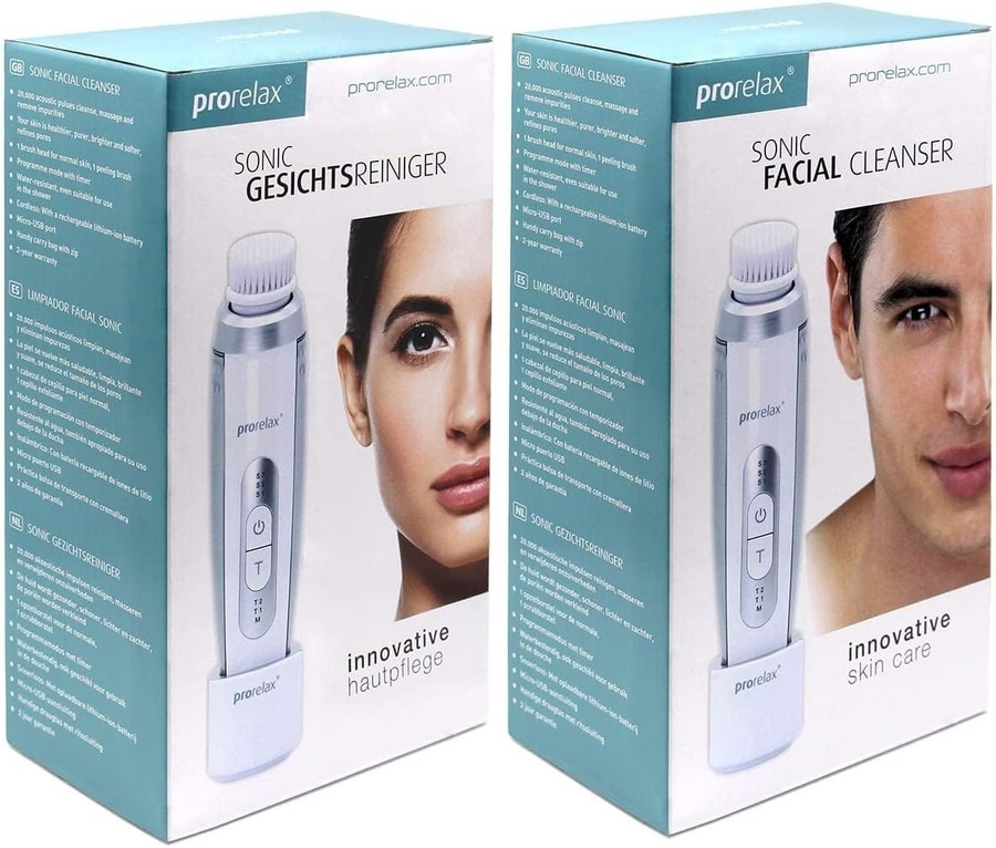 PRORELAX SONIC Ultraschall Gesichtsbürste Gesichtsreiniger weiß/silber NEU