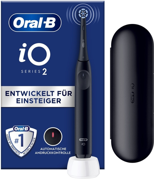 Oral-B iO Series 2 elektrische Zahnbürste, schwarz, für Einsteiger, automatische Andruckkontrolle