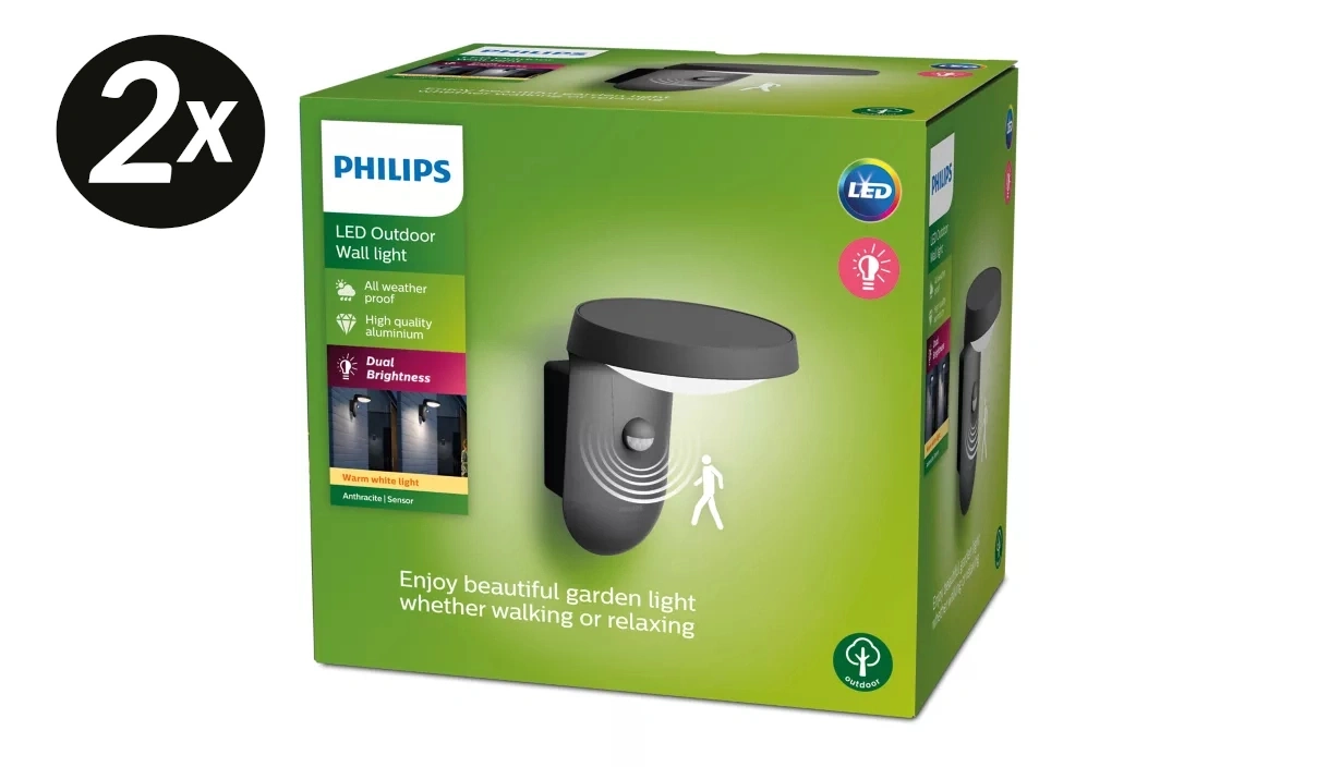 2x PHILIPS Tyla LED Wandleuchte 9W 820lm 2700K Bewegungssensor Anthrazit NEU