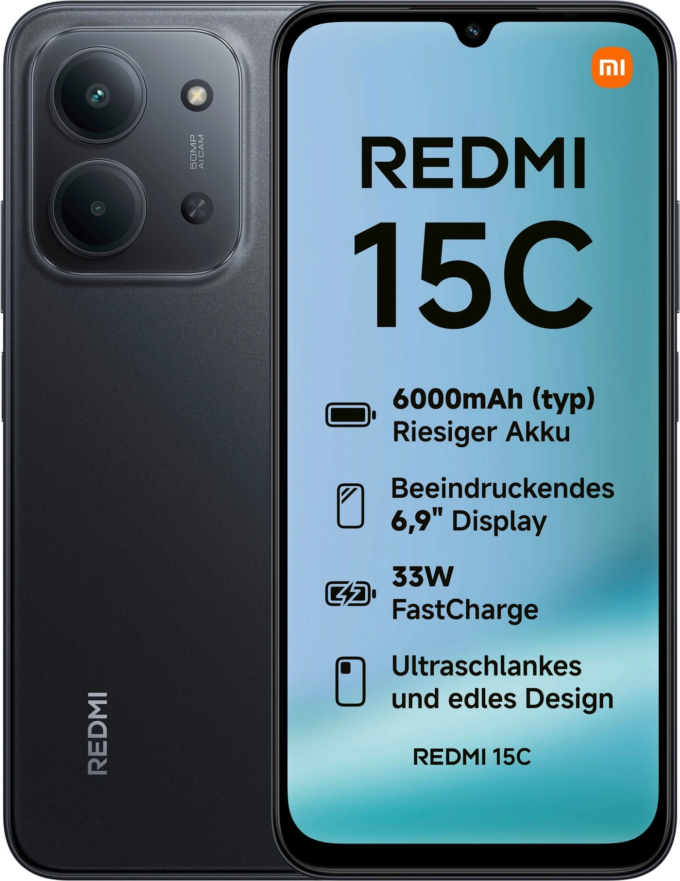 Das Xiaomi Redmi 15C Smartphone mit 50MP AI Cam und 6.9" Display.