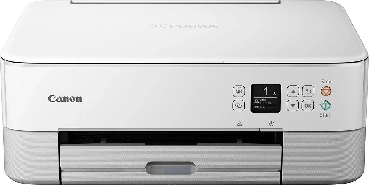 Canon Pixma Drucker, weiß, mit Bedienfeld, Start- und Stopp-Tasten, QR-Code-Funktion, Menü