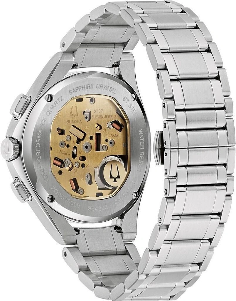 Bulova Uhr, Edelstahl, Saphirglas, japanisches Uhrwerk, 11 Steine, wasserdicht, 96A302