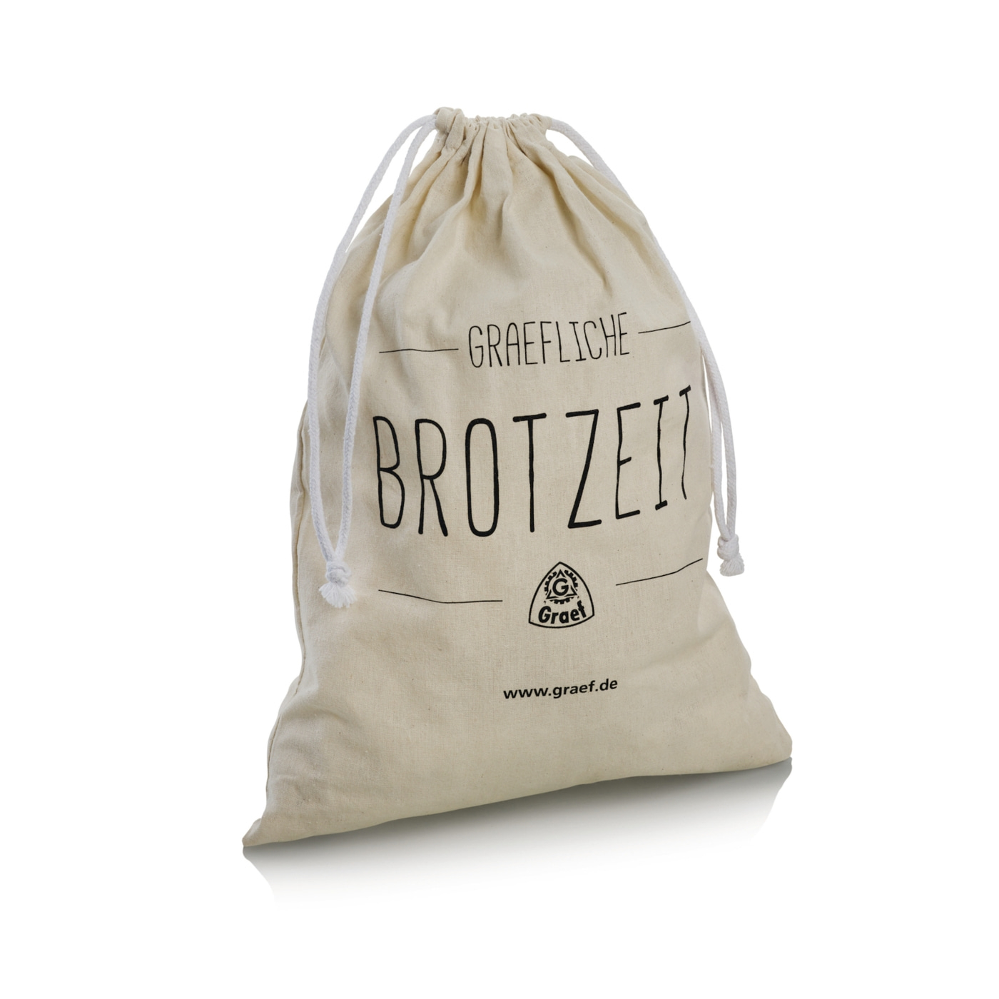 Leinenbeutel mit Aufdruck 'BROTZEIT' und Kordelzug, Graef Logo, www.graef.de