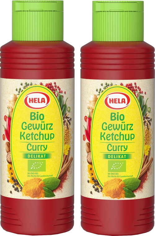 2 x Hela Bio Ketchup Curry delikat Gewürzketchup 300 ml Flasche Ketchupflasche