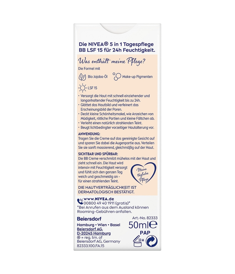 NIVEA Tagespflege 5in1 BB Heller Hauttyp 24h Feuchtigkeit LSF 15 vegan 2 x 50 ml