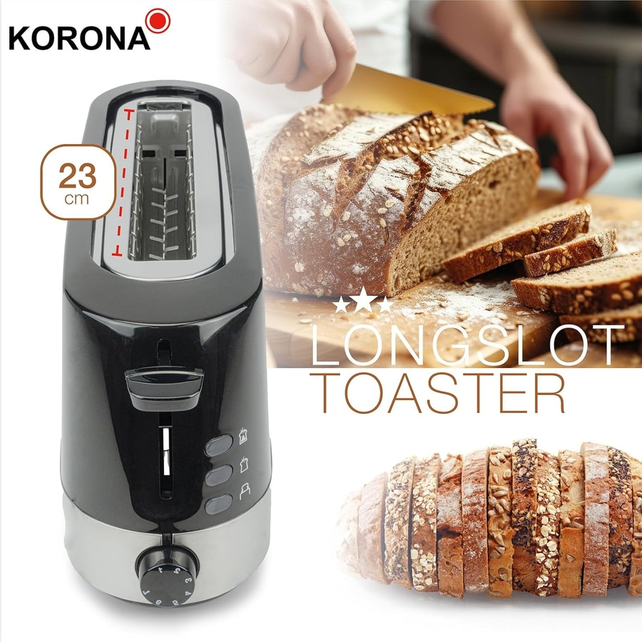 KORONA Toaster 21305 850 Watt Stufenlos Auftau-und-Aufwärm-Stufe schwarz NEU