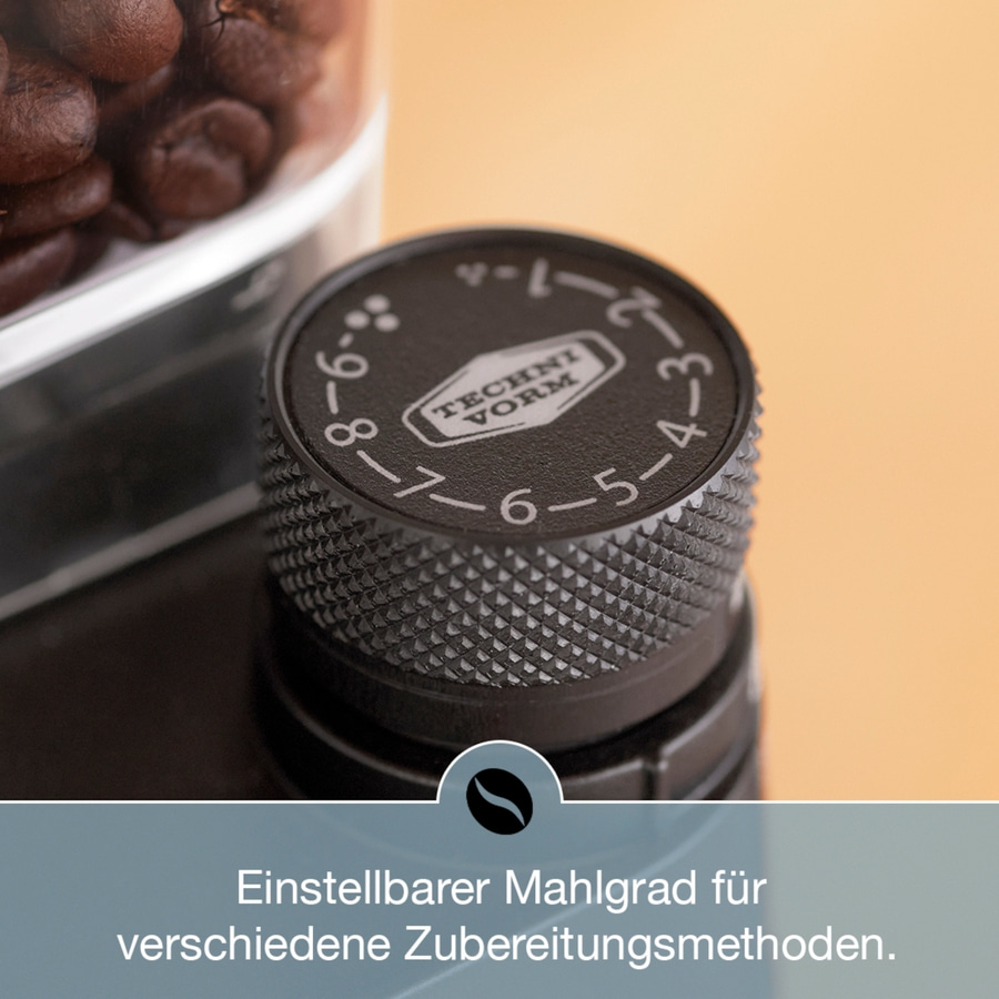 Kaffeemühle mit einstellbarem Mahlgrad für verschiedene Zubereitungsmethoden.