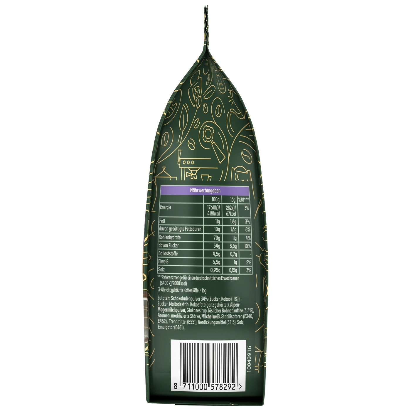 Grüne Verpackung mit Nährwertangaben und Barcode