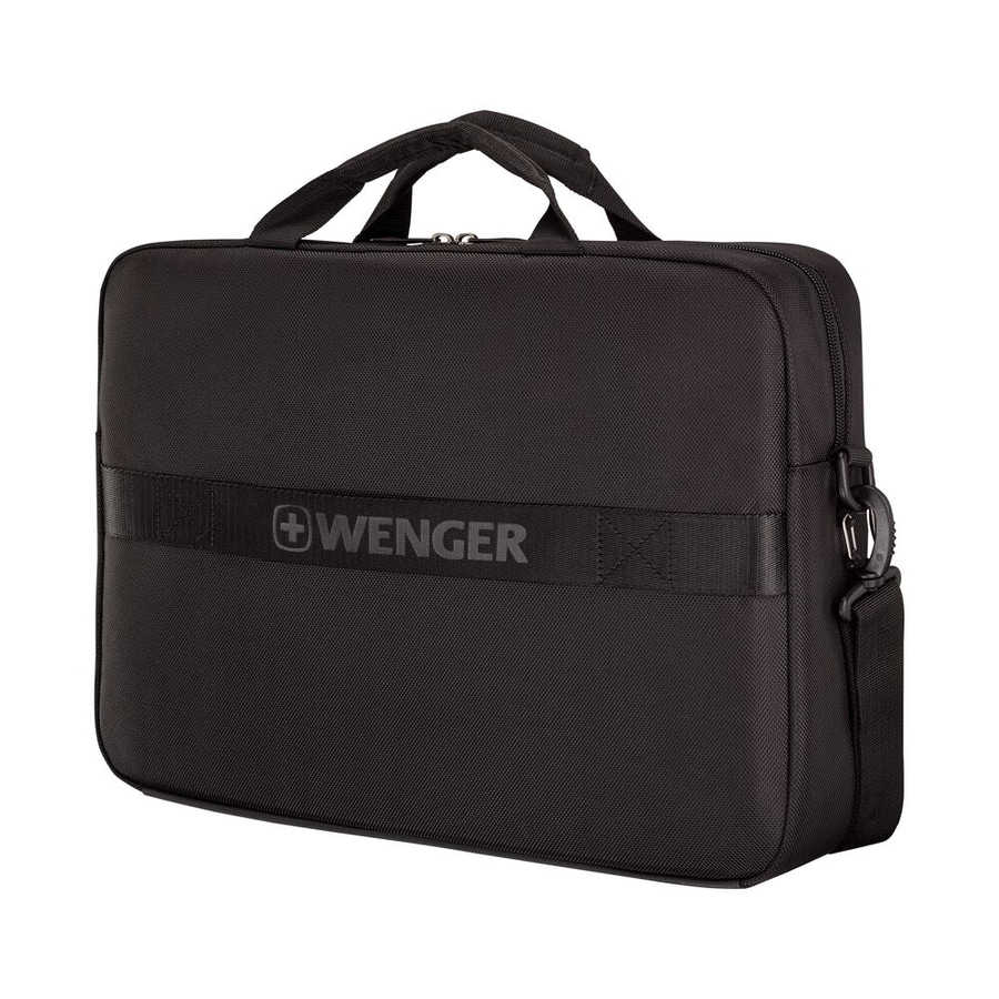 Schwarze Laptoptasche von Wenger mit Tragegriff und Schultergurt, Logo