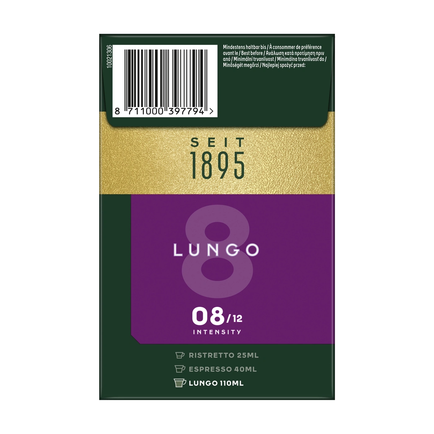 Kaffee lungo intensität 8 von 12 mit angaben zu ristretto und espresso