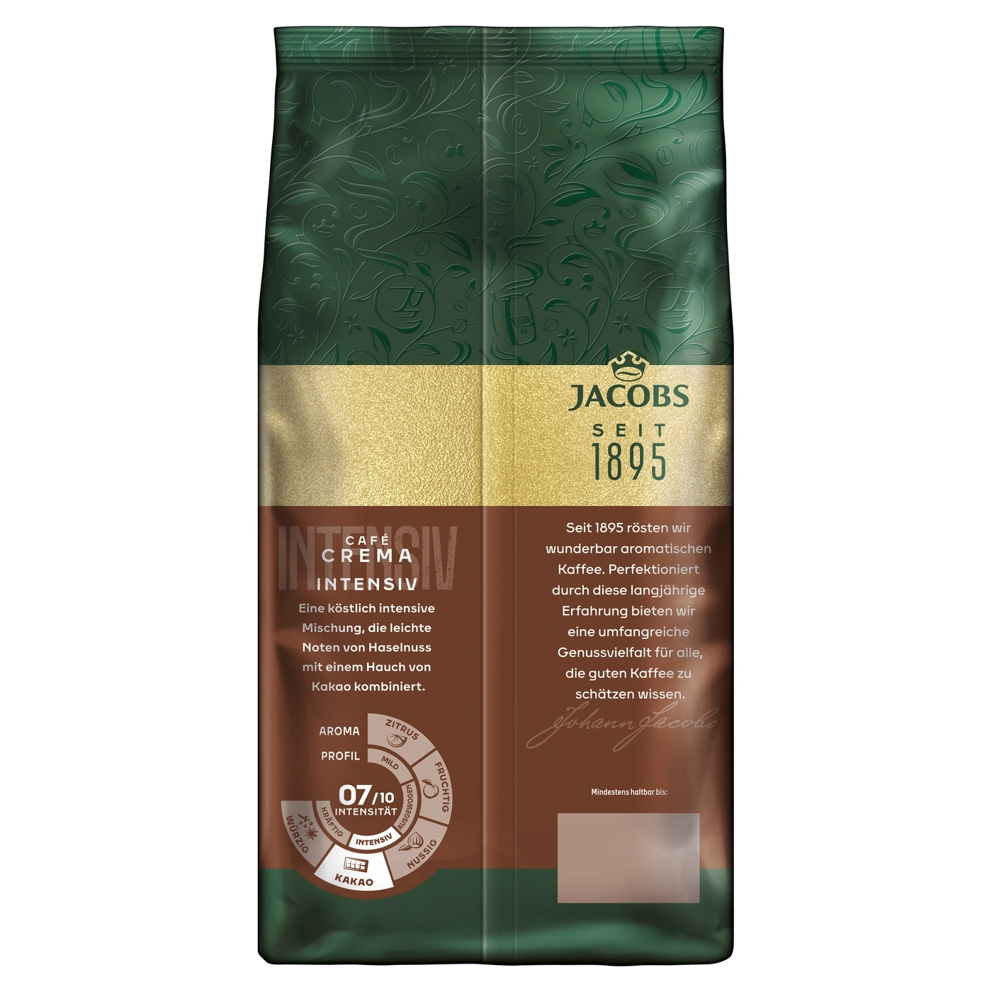 Kaffeepackung mit Jacobs Logo und detaillierter Beschreibung der Kaffeepackung