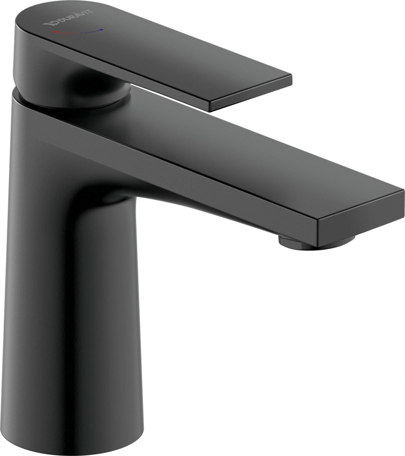 Schwarze Armatur mit rechteckigem Auslauf und Duravit-Logo, modernes Design