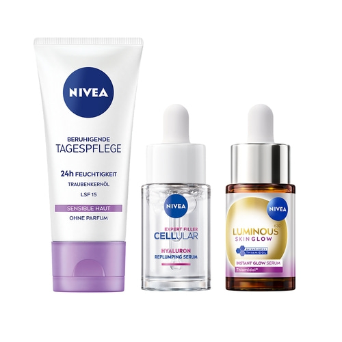NIVEA LUMINOUS630® Skin Glow Instant Serum +Expert Filler Hyaluron +Tagespflege