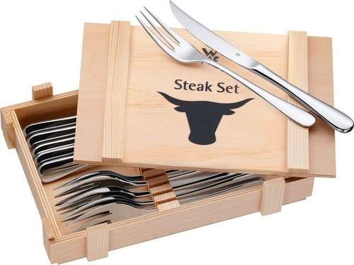 WMF Steakbesteck Set 12-teilig in Holzkiste Edelstahl 18/10 für 6 Personen NEU