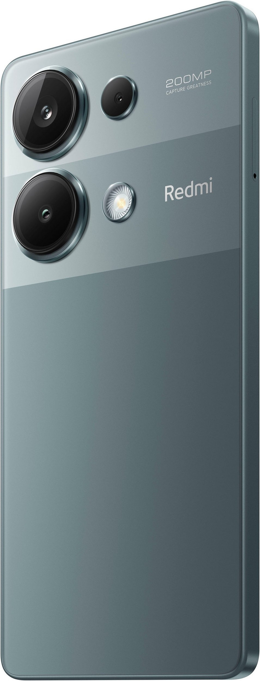 Rückseite eines grünen Smartphones mit Kamera und Redmi-Logo, 200MP.