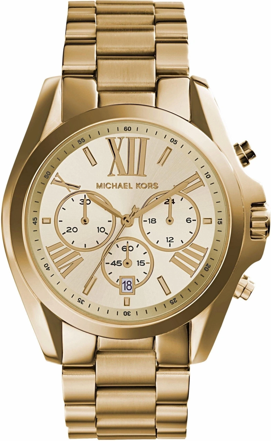 goldene Michael Kors Uhr mit römischen Ziffern und drei Zifferblättern