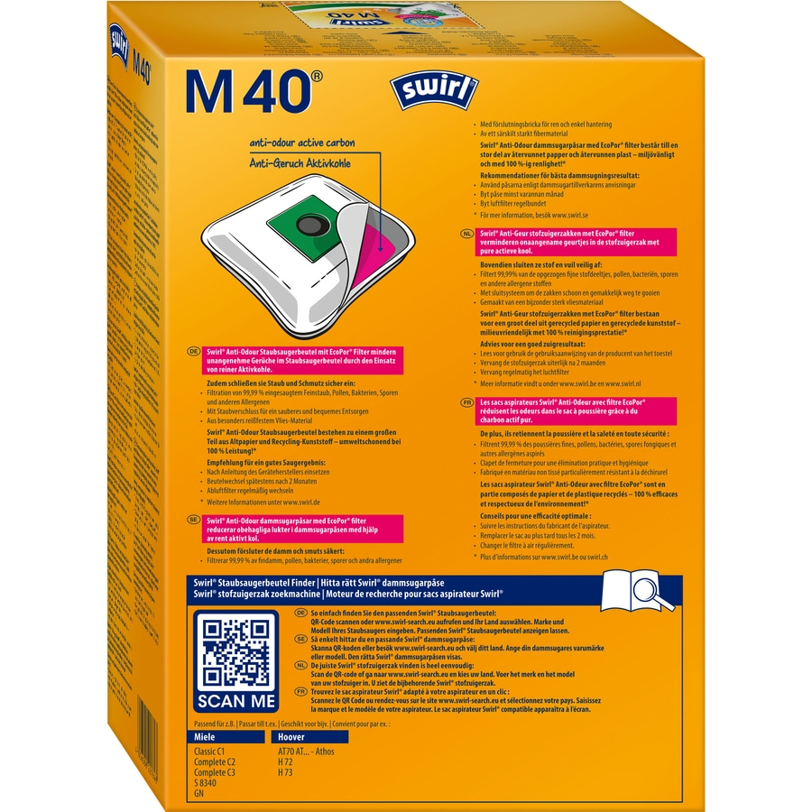 SWIRL Staubsaugerbeutel M 40 EcoPor Anti-Geruch Miele 12 Beutel 3 Airfilter