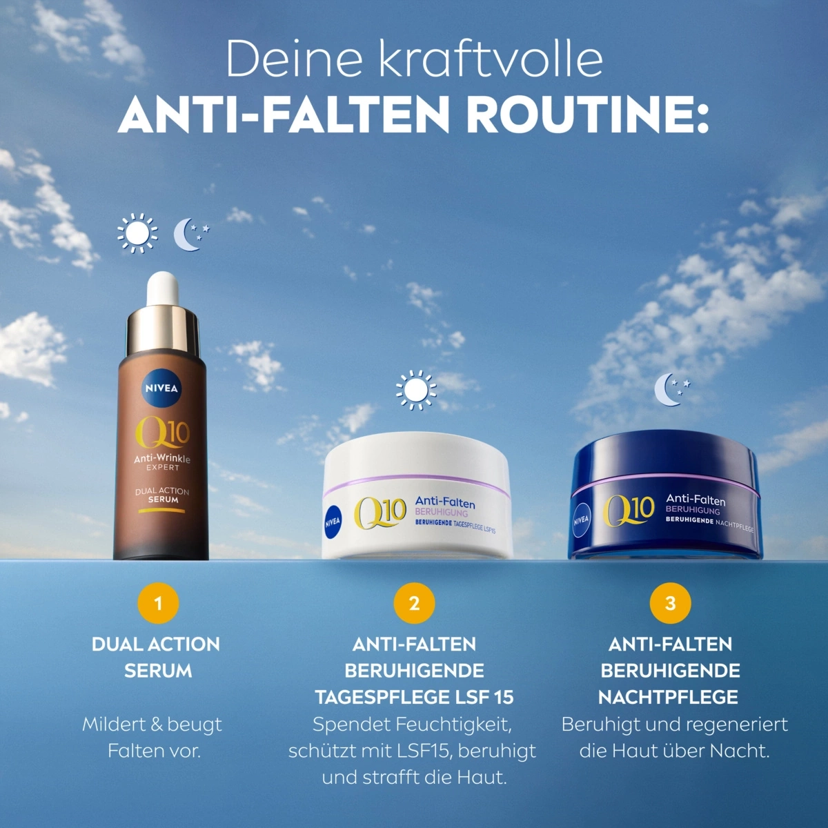 Nivea Anti-Falten Routine: Serum, Tagespflege LSF 15, Nachtpflege für Gesichtspflege