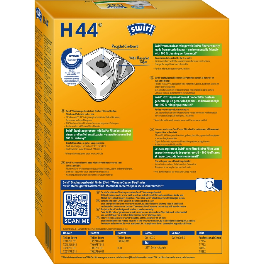 SWIRL Staubsaugerbeutel H 44 EcoPor® Hoover Eta Trisa 12 Beutel